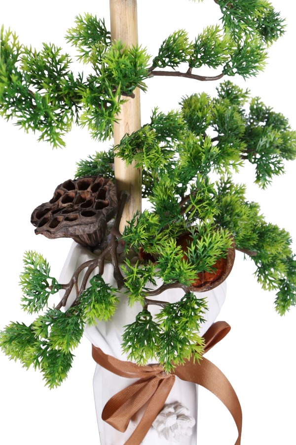 Beton Vazoda Yapay Tropikal Bonsai Aranjmanı 60 cm - 3