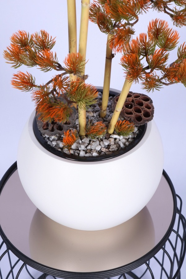 Beyaz Küre Saksıda Modern Minimal Tasarım Yapay Bonsai Ağacı Turuncu 65 cm - 5