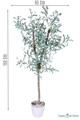 Beyaz Plastik Saksıda Yapay Zeytin Ağacı 150 cm - 1