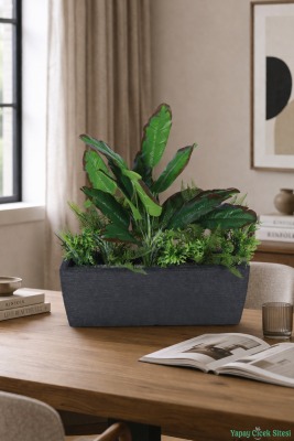 Bohem Saksıda Yapay Botanik Bahçe Model 1 - Yapay Çiçek Sitesi