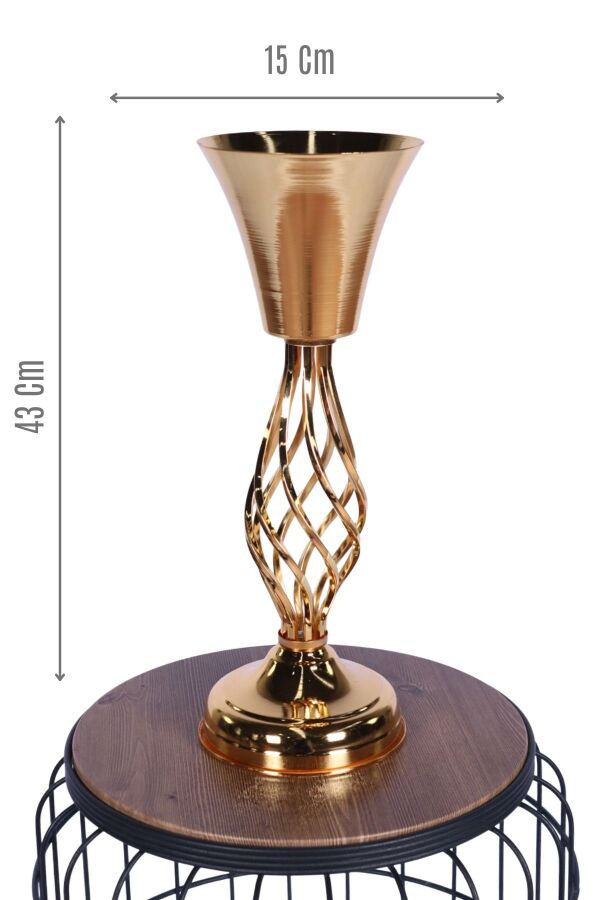 Metal Dekoratif Burgulu Şamdan Çiçeklik Vazo Altın 43 Cm - 1