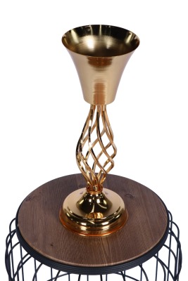 Metal Dekoratif Burgulu Şamdan Çiçeklik Vazo Altın 43 Cm - 2