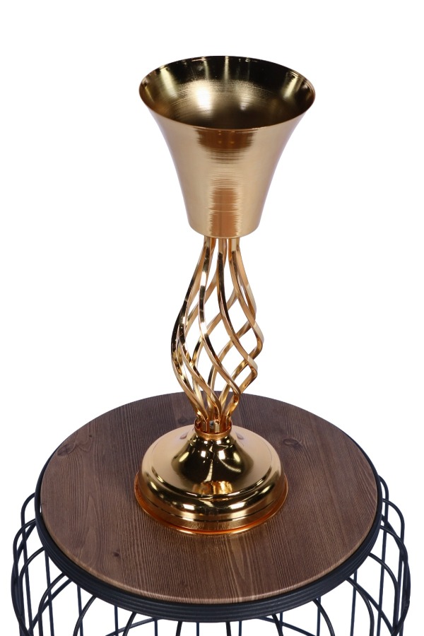 Metal Dekoratif Burgulu Şamdan Çiçeklik Vazo Altın 43 Cm - 2