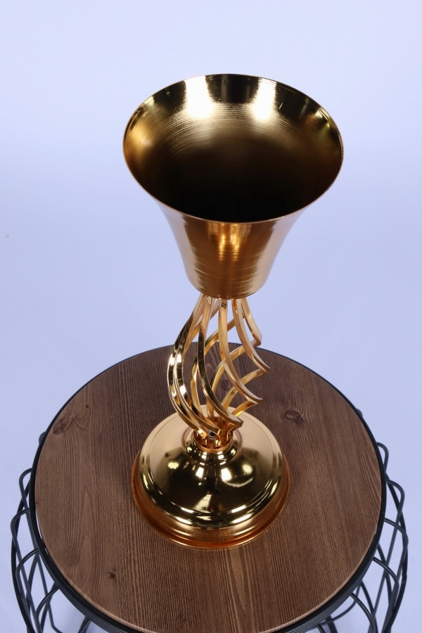 Metal Dekoratif Burgulu Şamdan Çiçeklik Vazo Altın 43 Cm - 3