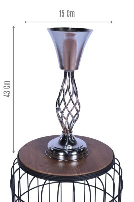Metal Dekoratif Burgulu Şamdan Çiçeklik Vazo Gümüş 43 Cm - 1