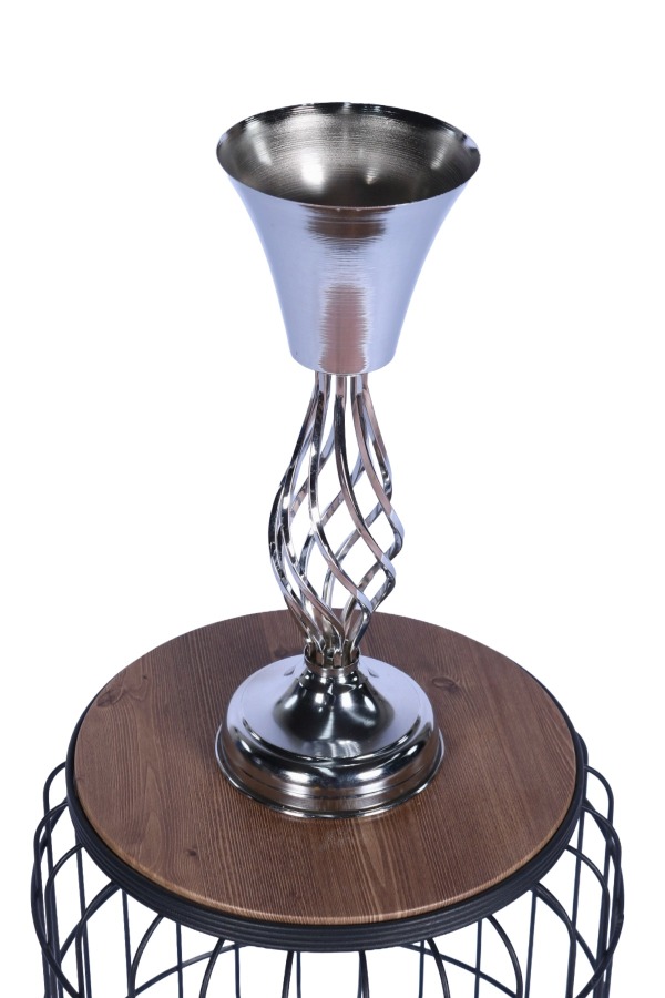 Metal Dekoratif Burgulu Şamdan Çiçeklik Vazo Gümüş 43 Cm - 2