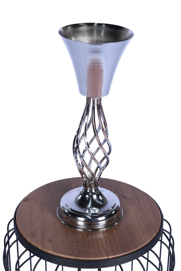 Metal Dekoratif Burgulu Şamdan Çiçeklik Vazo Gümüş 43 Cm - 3