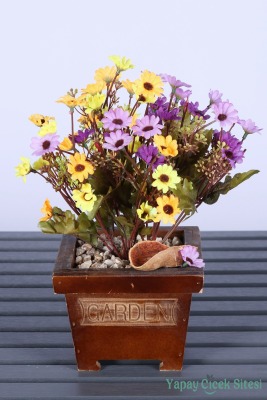 Dekoratif Ahşap Saksıda Yapay Papatya Tanzimi 30 Cm - Yapay Çiçek Sitesi