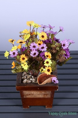 Dekoratif Ahşap Saksıda Yapay Papatya Tanzimi 30 Cm - 2