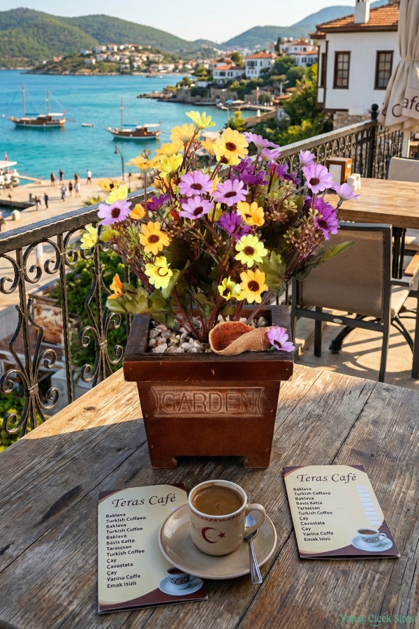 Dekoratif Ahşap Saksıda Yapay Papatya Tanzimi 30 Cm - 5