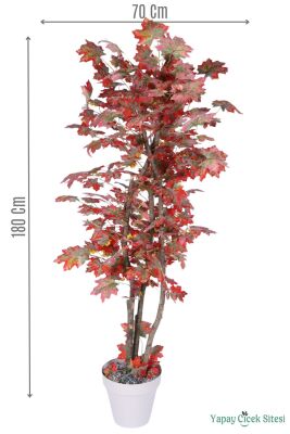 Dekoratif Saksıda 3 Gövdeli Yapay Çınar Ağacı Kırmızı 180 cm - Yapay Çiçek Sitesi