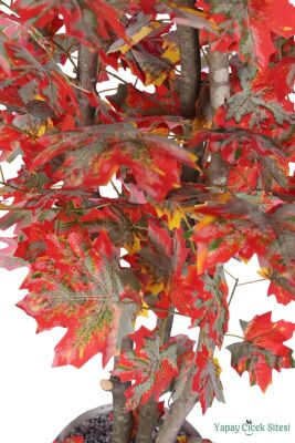 Dekoratif Saksıda 3 Gövdeli Yapay Çınar Ağacı Kırmızı 180 cm - 3