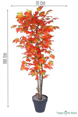 Dekoratif Saksıda 3 Gövdeli Yapay Çınar Ağacı Kırmızı-Yeşil 180 cm - Yapay Çiçek Sitesi