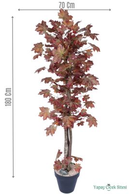 Dekoratif Saksıda 3 Gövdeli Yapay Çınar Ağacı Kızıl-Turuncu 180 cm - Yapay Çiçek Sitesi