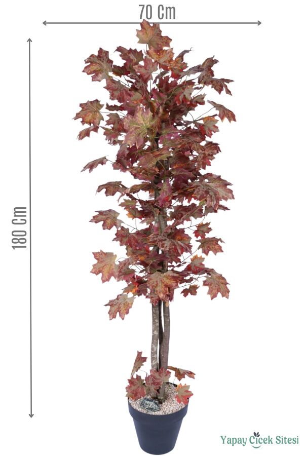Dekoratif Saksıda 3 Gövdeli Yapay Çınar Ağacı Kızıl-Turuncu 180 cm - 1