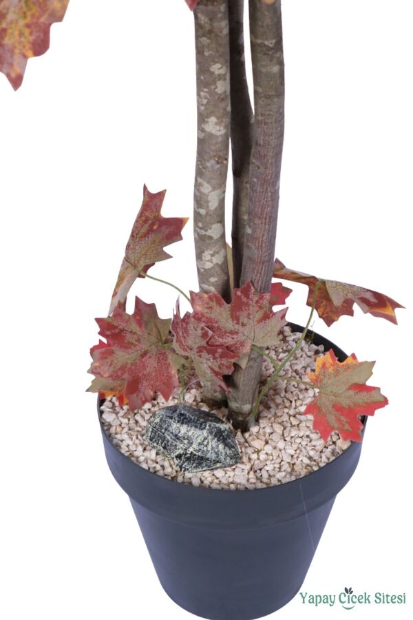 Dekoratif Saksıda 3 Gövdeli Yapay Çınar Ağacı Kızıl-Turuncu 180 cm - 2