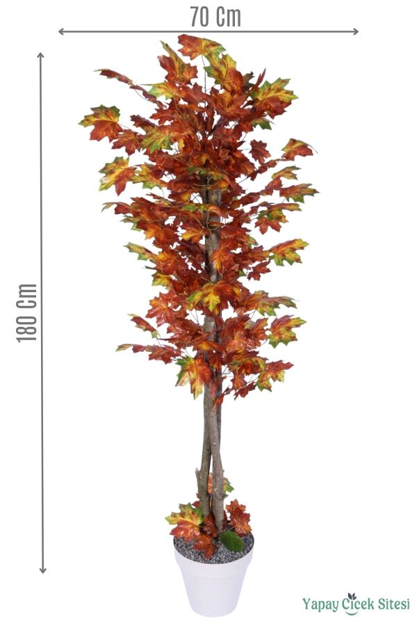 Dekoratif Saksıda 3 Gövdeli Yapay Çınar Ağacı Yeşil-Kızıl 180 cm - 1
