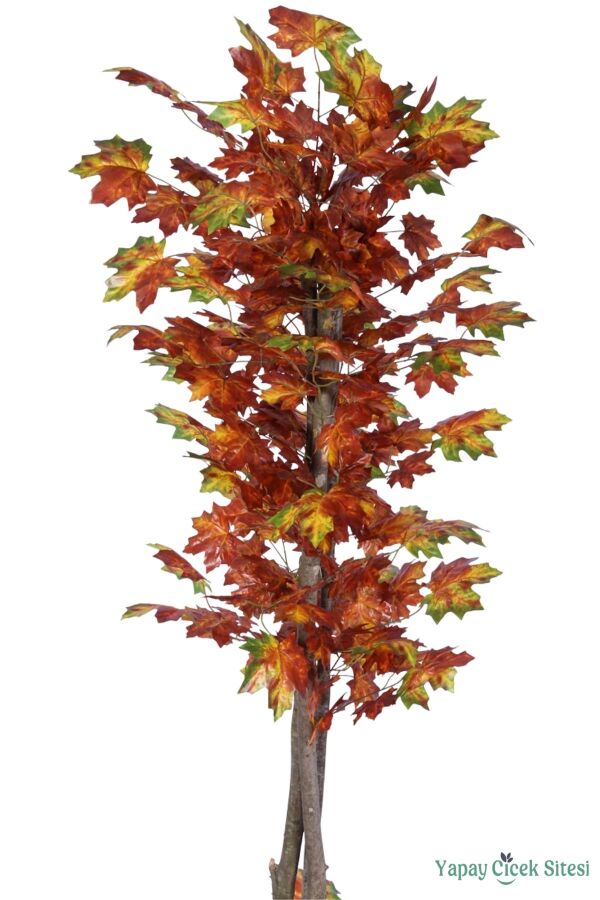 Dekoratif Saksıda 3 Gövdeli Yapay Çınar Ağacı Yeşil-Kızıl 180 cm - 2
