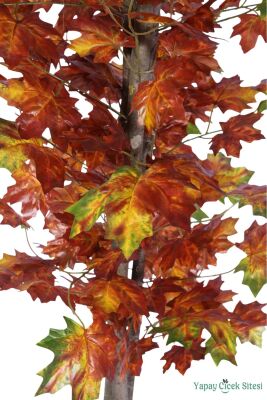 Dekoratif Saksıda 3 Gövdeli Yapay Çınar Ağacı Yeşil-Kızıl 180 cm - 3