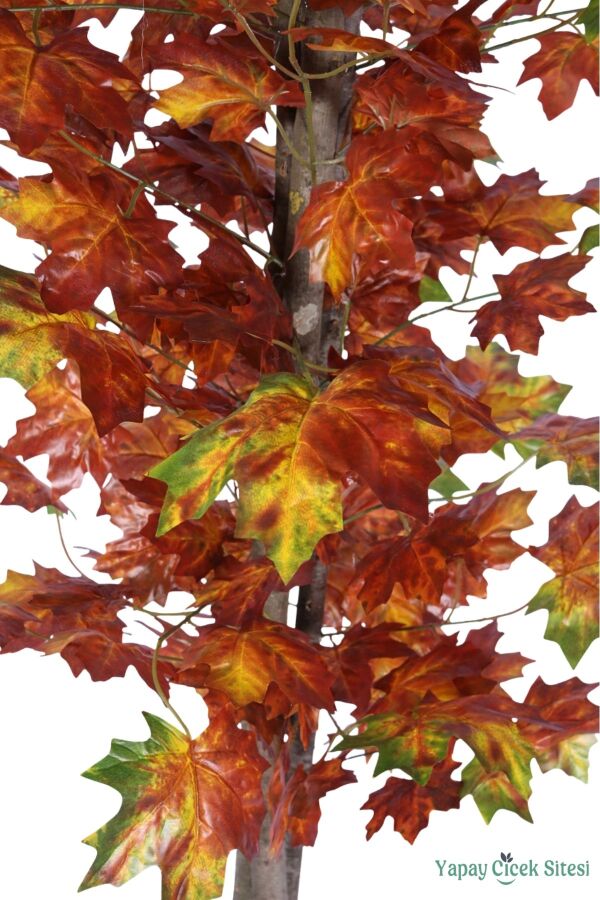 Dekoratif Saksıda 3 Gövdeli Yapay Çınar Ağacı Yeşil-Kızıl 180 cm - 3