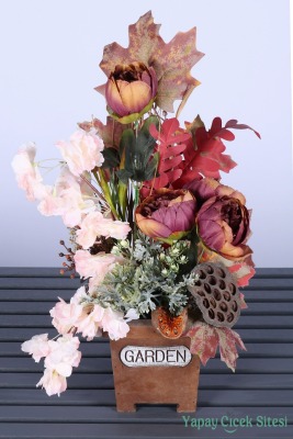 Dekoratif Saksıda Yapay Çiçekli Sonbahar Aranjmanı 55 Cm - Yapay Çiçek Sitesi