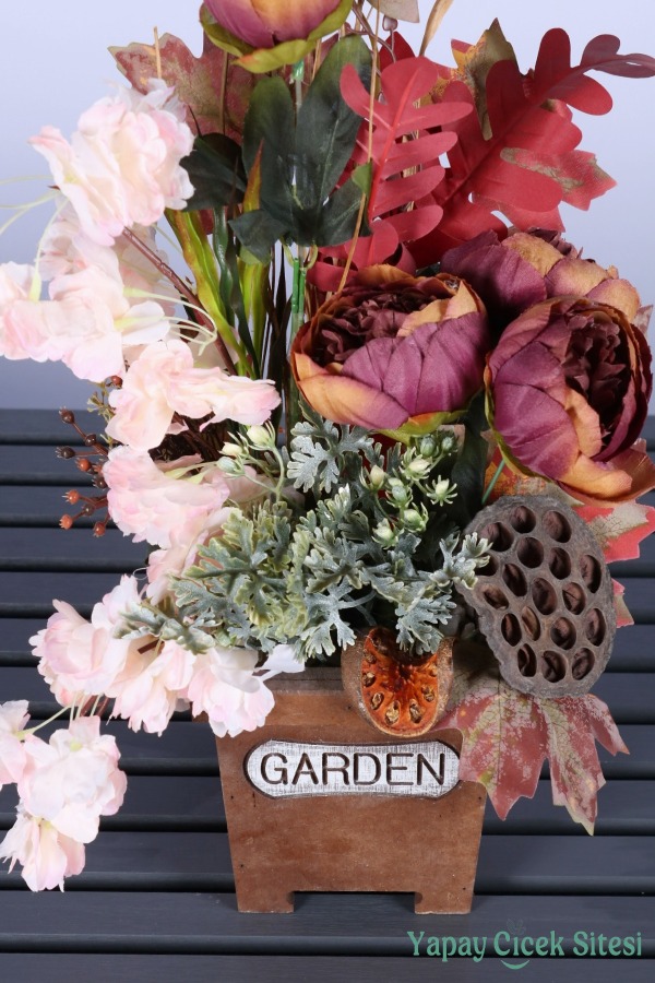 Dekoratif Saksıda Yapay Çiçekli Sonbahar Aranjmanı 55 Cm - 3