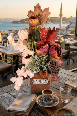 Dekoratif Saksıda Yapay Çiçekli Sonbahar Aranjmanı 55 Cm - 4