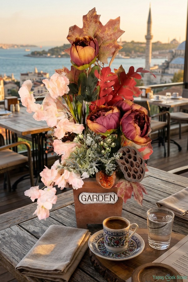 Dekoratif Saksıda Yapay Çiçekli Sonbahar Aranjmanı 55 Cm - 4