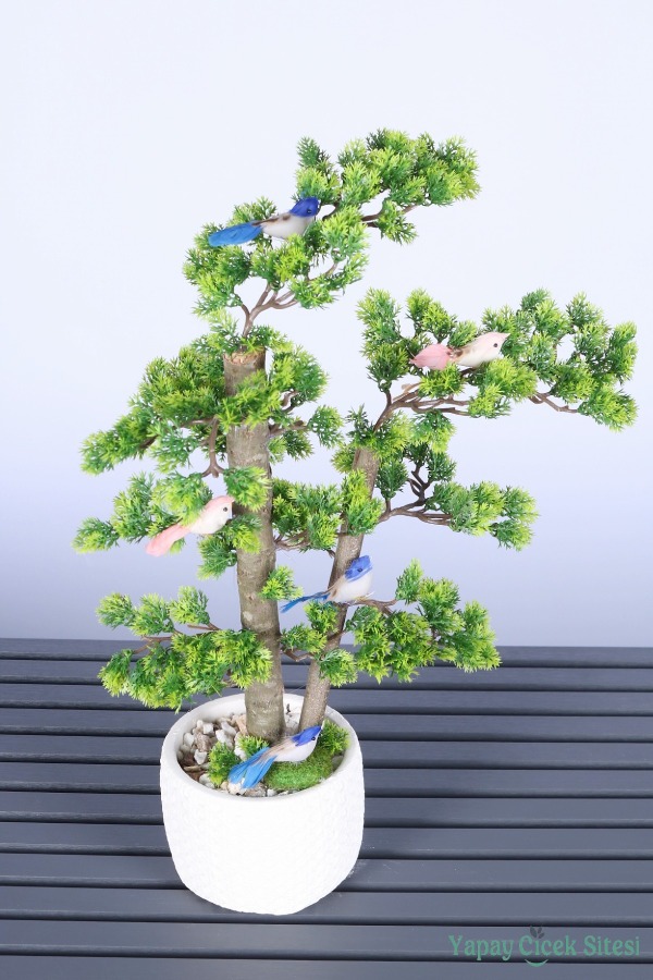 Dekoratif Saksıda Yapay Kuşlu Bonsai Ağaç 55 Cm - 1