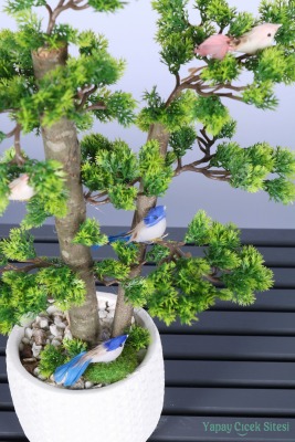Dekoratif Saksıda Yapay Kuşlu Bonsai Ağaç 55 Cm - 2