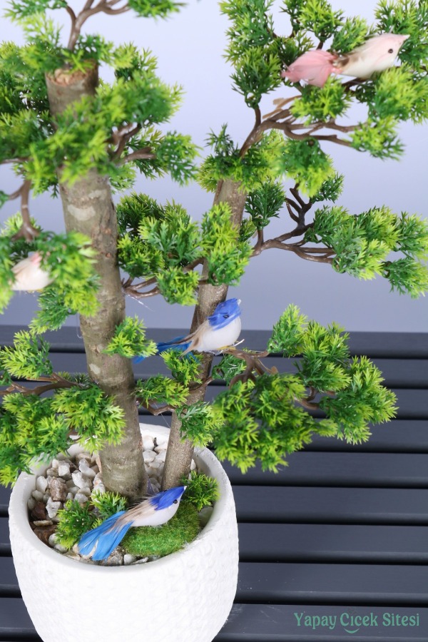 Dekoratif Saksıda Yapay Kuşlu Bonsai Ağaç 55 Cm - 2