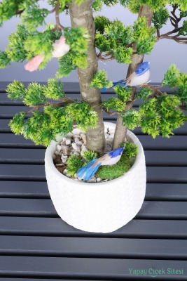 Dekoratif Saksıda Yapay Kuşlu Bonsai Ağaç 55 Cm - 3