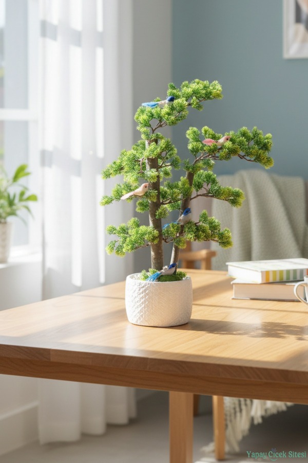 Dekoratif Saksıda Yapay Kuşlu Bonsai Ağaç 55 Cm - 4