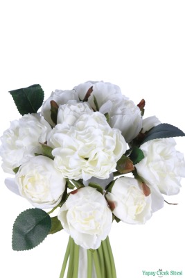 Dolgun Açmış Yapay Şakayık Buketi 14lü Beyaz - 2
