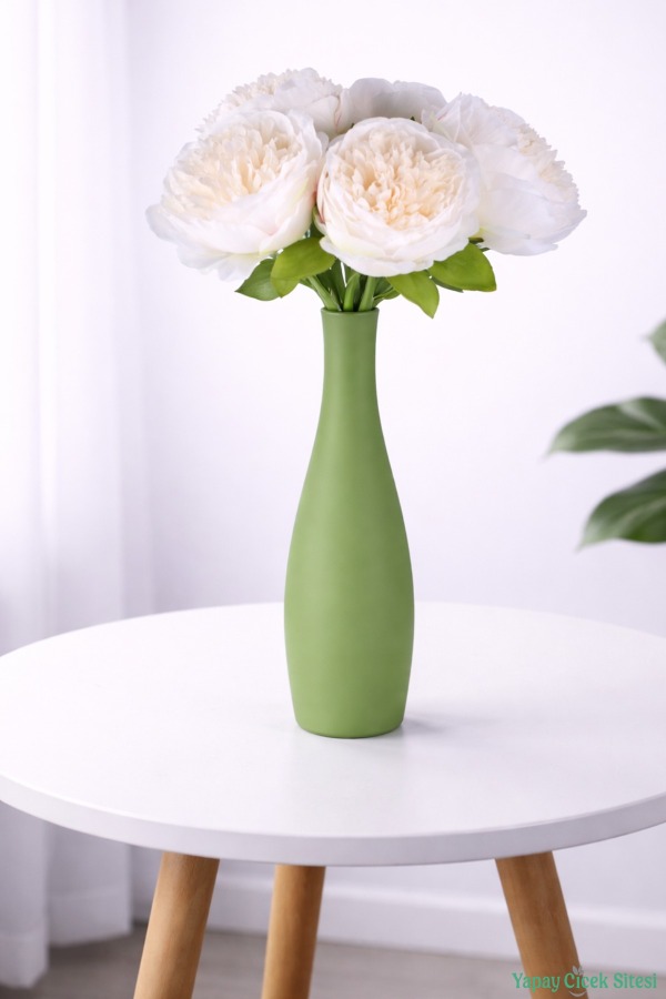 Dolgun Açmış Yapay Şakayık Buketi 5li Kırık Beyaz - 1