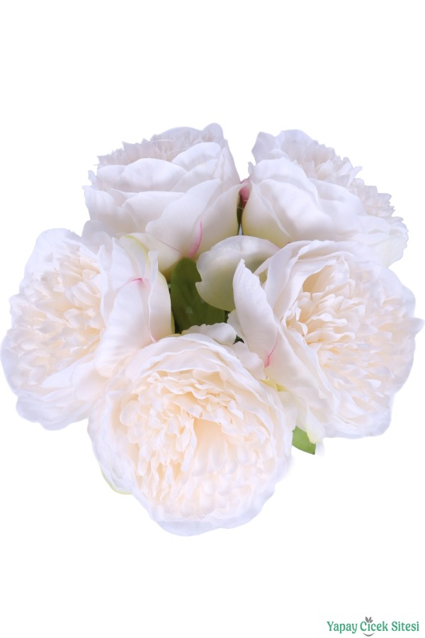 Dolgun Açmış Yapay Şakayık Buketi 5li Kırık Beyaz - 3