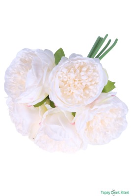 Dolgun Açmış Yapay Şakayık Buketi 5li Kırık Beyaz - 4