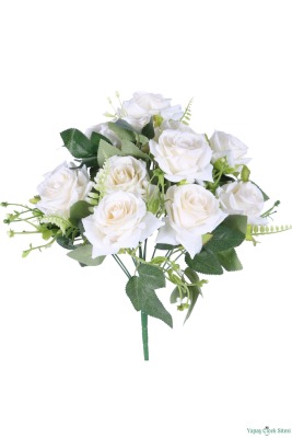 Dolgun Görünümlü Yapay Gül Demeti 40 cm 9lu Beyaz - 2