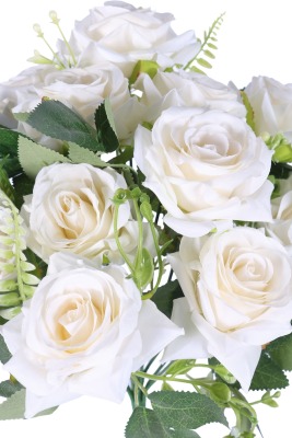 Dolgun Görünümlü Yapay Gül Demeti 40 cm 9lu Beyaz - 4