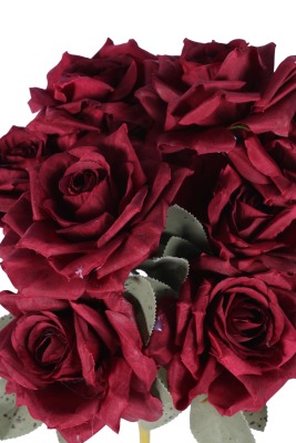 Dolgun Görünümlü Yapay Gül Demeti 40 cm 9lu Bordo - 4