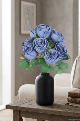 Dolgun Görünümlü Yapay Gül Demeti 40 cm 9lu Mavi - Yapay Çiçek Sitesi