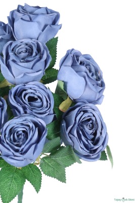 Dolgun Görünümlü Yapay Gül Demeti 40 cm 9lu Mavi - 3