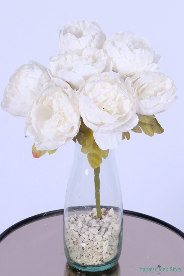 Dolgun Görünümlü Yapay Şakayık Çiçek Demeti Beyaz 7 Dal - 1