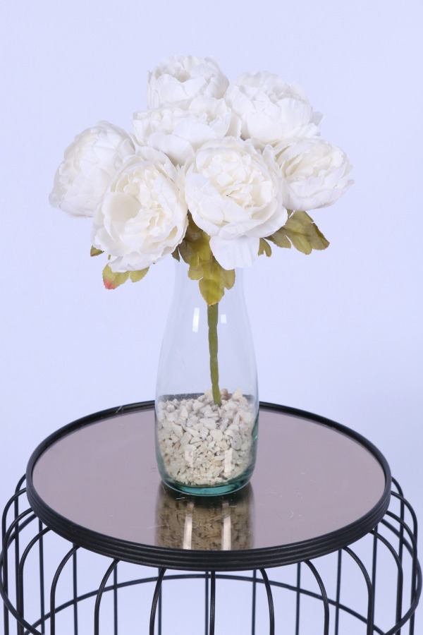 Dolgun Görünümlü Yapay Şakayık Çiçek Demeti Beyaz 7 Dal - 2