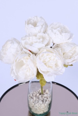 Dolgun Görünümlü Yapay Şakayık Çiçek Demeti Beyaz 7 Dal - 3