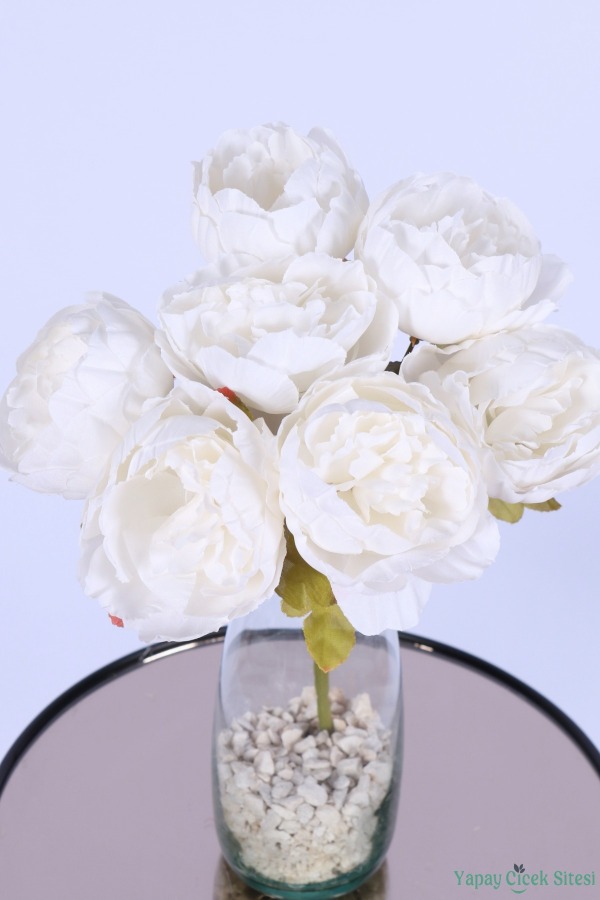 Dolgun Görünümlü Yapay Şakayık Çiçek Demeti Beyaz 7 Dal - 3