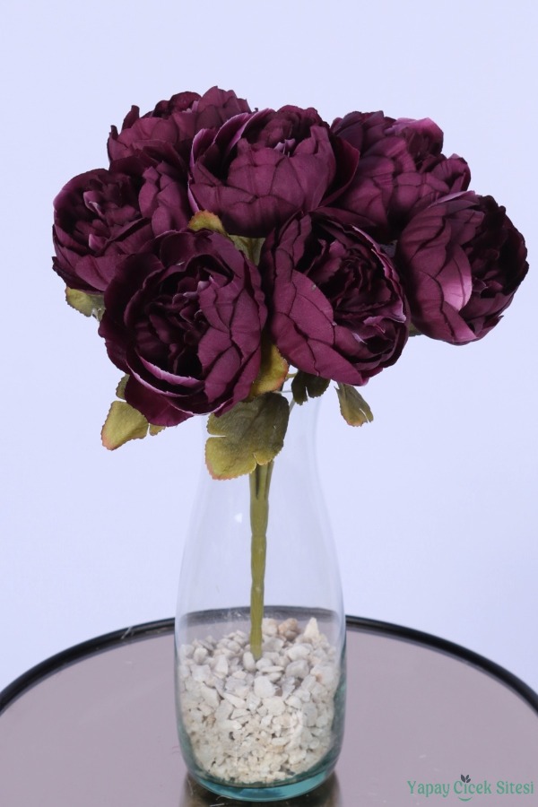 Dolgun Görünümlü Yapay Şakayık Çiçek Demeti Mor 7 Dal - 1