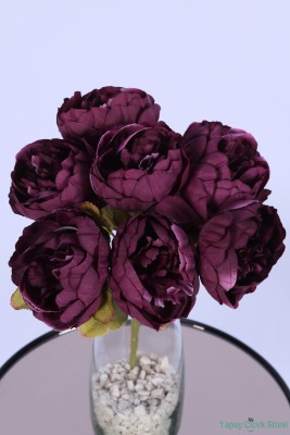 Dolgun Görünümlü Yapay Şakayık Çiçek Demeti Mor 7 Dal - 3