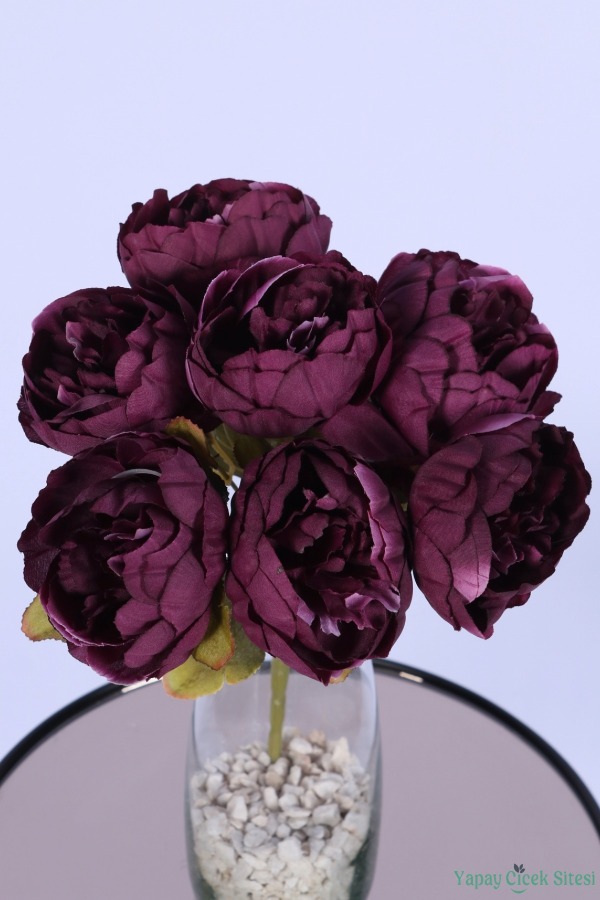 Dolgun Görünümlü Yapay Şakayık Çiçek Demeti Mor 7 Dal - 3