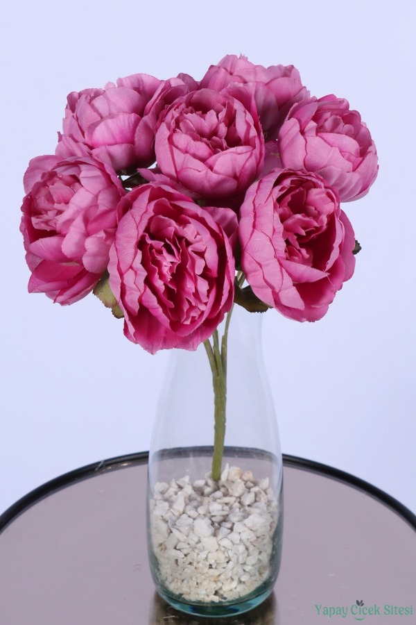 Dolgun Görünümlü Yapay Şakayık Çiçek Demeti Pembe 7 Dal - 1